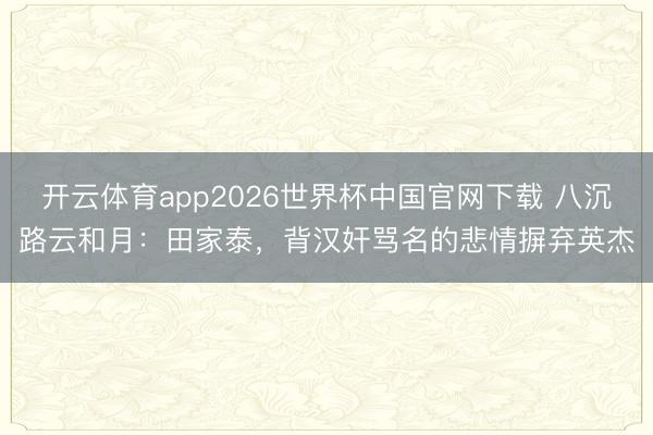 开云体育app2026世界杯中国官网下载 八沉路云和月：田家泰，背汉奸骂名的悲情摒弃英杰
